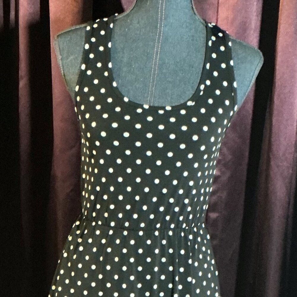 BLACK DRESS WITH WHITE DOTS - 50'S STYLE - Longer in Back